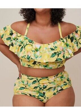 torrid Yellow Lemon Print Ruffle Bikini Set Size 4